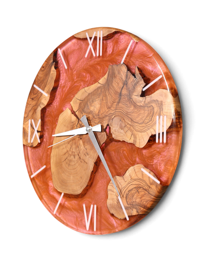 Wunderschöne Handgefertigte Epoxidharz Wanduhr Olivenbaum Uhr Epoxy Analog Uhr