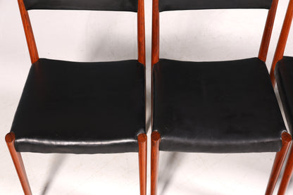 4x Schlichte Mid Century Stühle Palisander Retro Stuhlset echt Leder Danish Design Küchenstühle