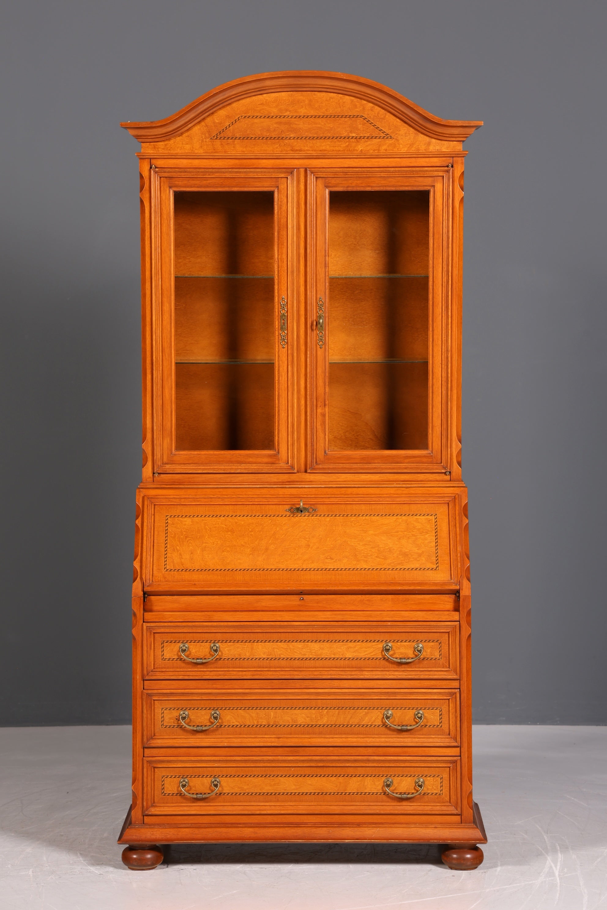 Wunderschöner Original Selva Sekretär Vitrine Antik Stil Bürotisch mit Vitrinenaufsatz echt Holz Office Desk Bürokommode