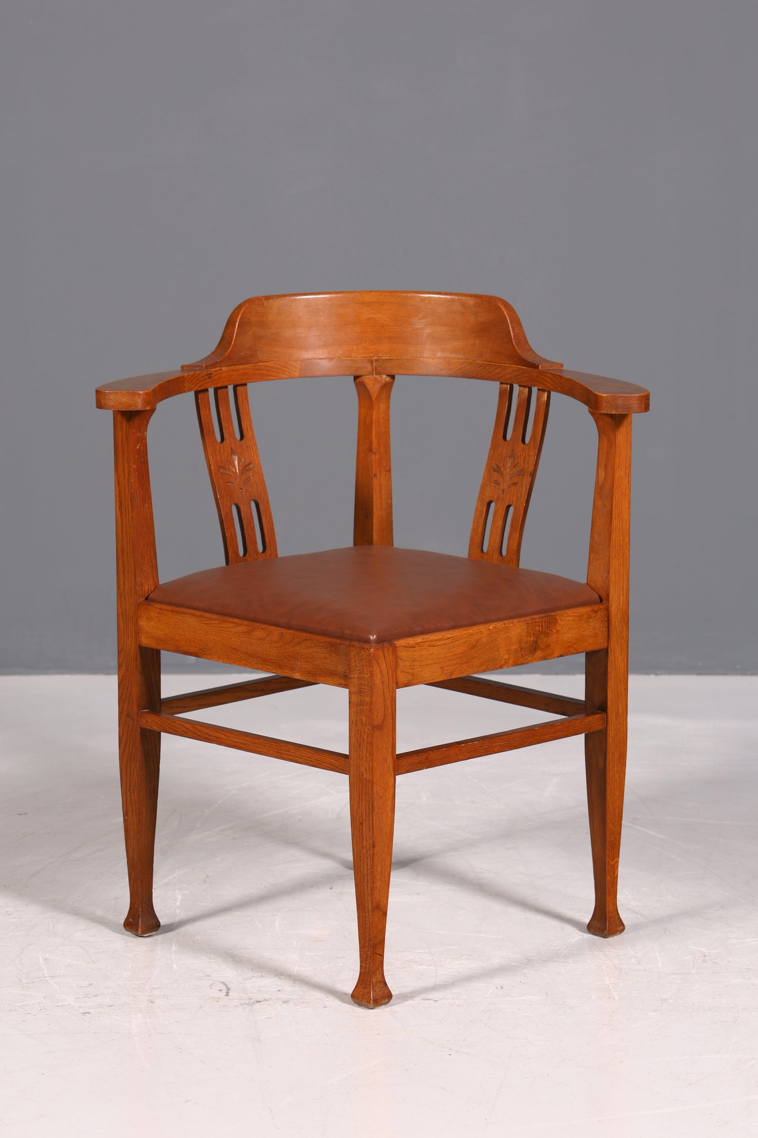 Wunderschöner Jugendstil Eckstuhl Armlehnstuhl Antik Eiche Holz Schreibtisch Stuhl Sekretär Stuhl