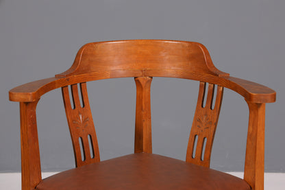 Wunderschöner Jugendstil Eckstuhl Armlehnstuhl Antik Eiche Holz Schreibtisch Stuhl Sekretär Stuhl