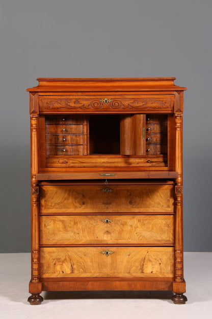 Stilvoller Gründerzeit Sekretär Vertiko Nussbaum Highboard Louis Philippe Kommode Sekretär Schrank um 1880