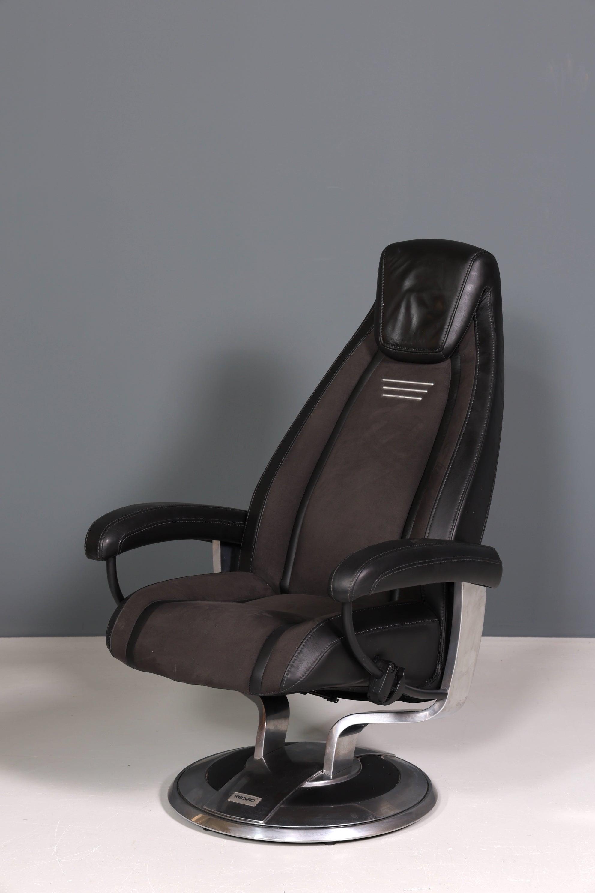 Edler Designer Sessel mit Hocker &quot;Recaro&quot; echt Leder Relax Armlehnsessel Fussablage