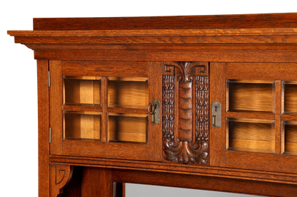 Hauptstadt Möblerei antike Jugendstil Eichenbuffet Vitrine mit kunstvollen Holzschnitzereien und Glaseinsätzen