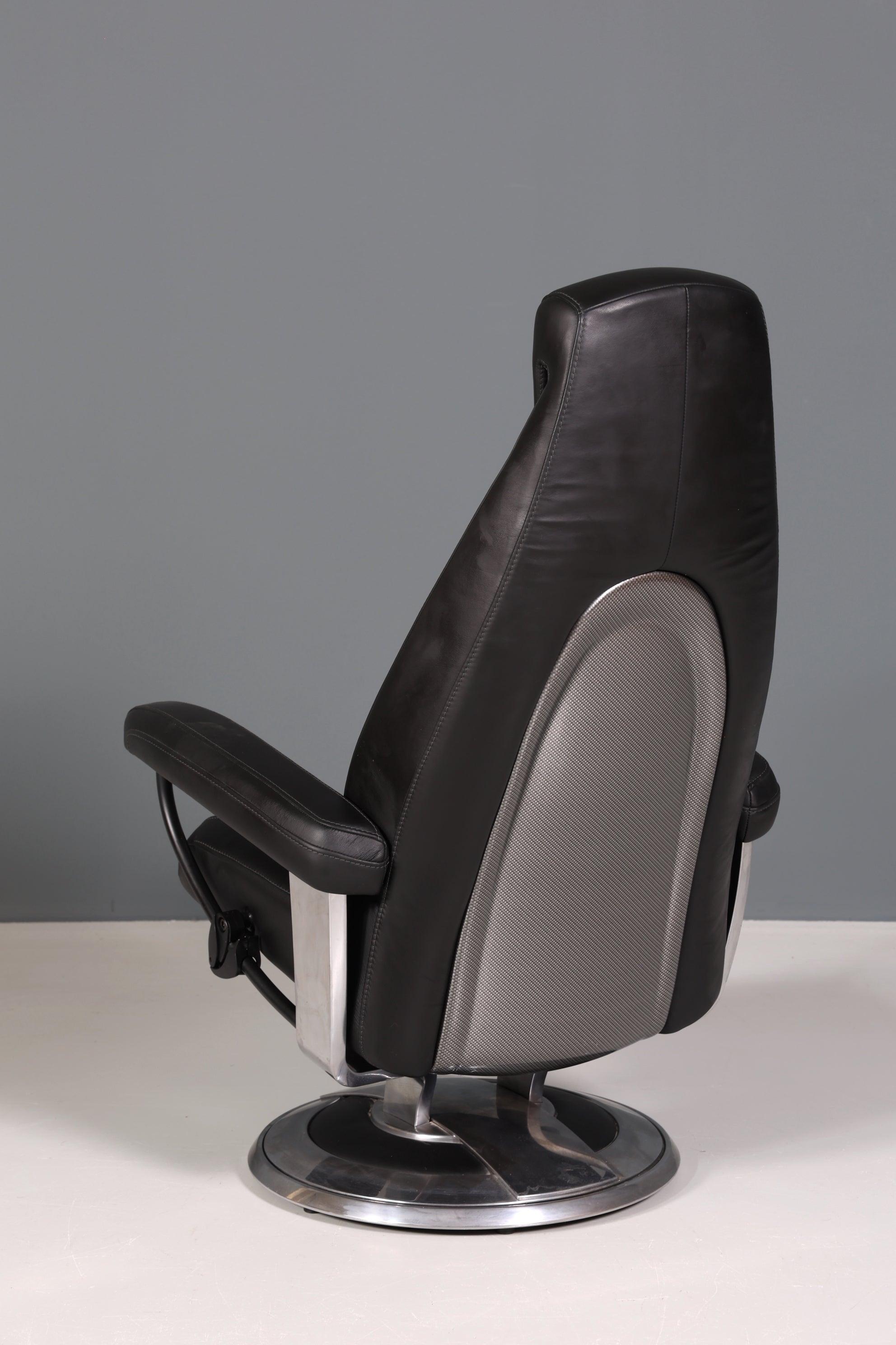 Edler Designer Sessel mit Hocker &quot;Recaro&quot; echt Leder Relax Armlehnsessel Fussablage