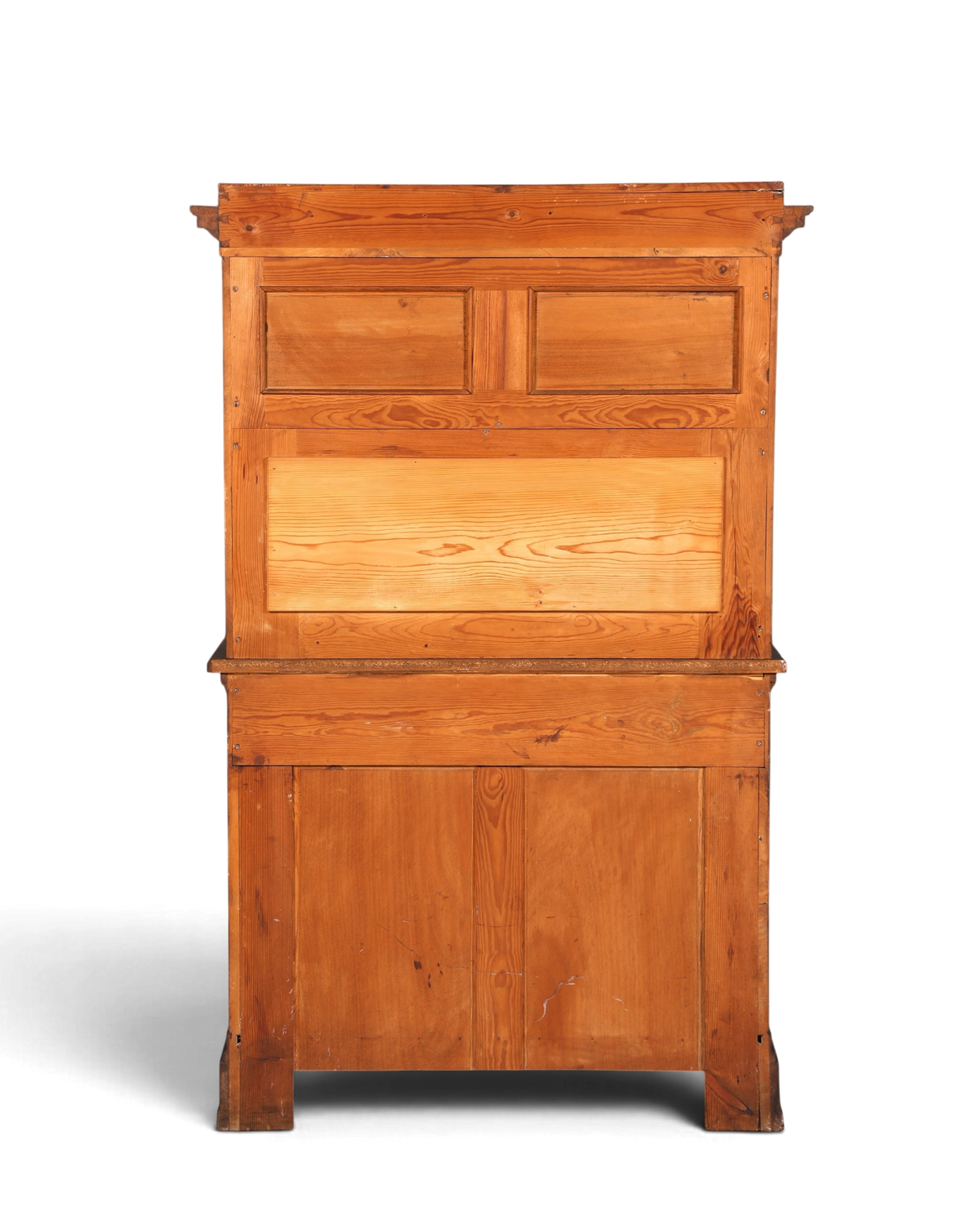 Hauptstadt Möblerei antikes Jugendstil Buffet aus Eiche, Rückansicht des massiven Holzschranks mit schöner Maserung