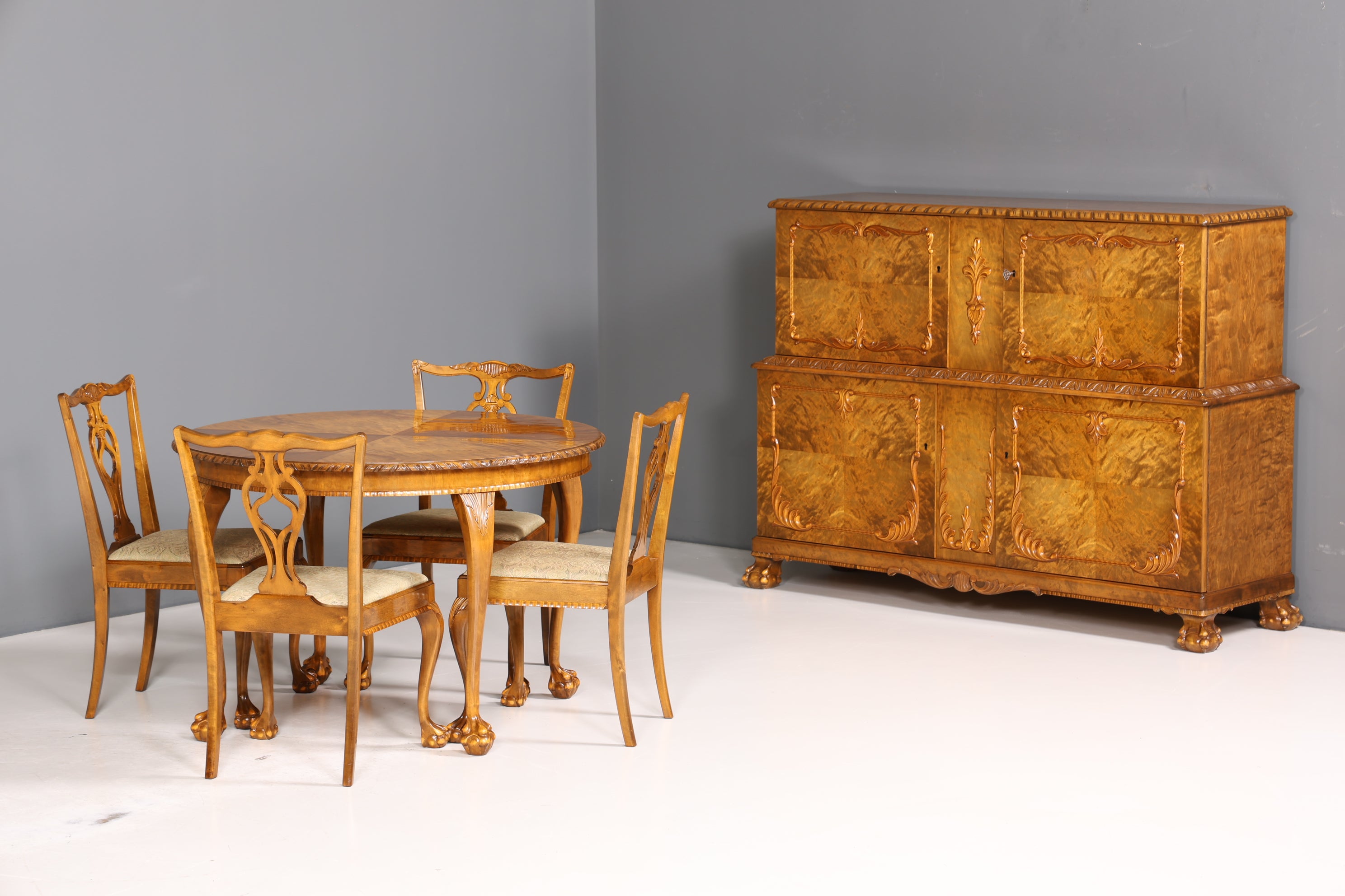 4x Wunderschöne Chippendale Stühle Barock Stil Stuhlset Polsterstuhl Set Englisch Küchenstühle Esszimmer Stühle