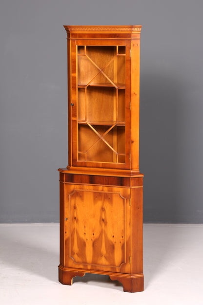 Wunderschöne Englische Eckvitrine Eibe Antik Echt Holz Schrank Eckschrank Glasvitrine Vitrine Vintage