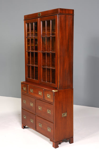 Wunderschöner Maritimer Vitrinenschrank Englischer Schrank echt Holz Bibliothek Englische Anrichte