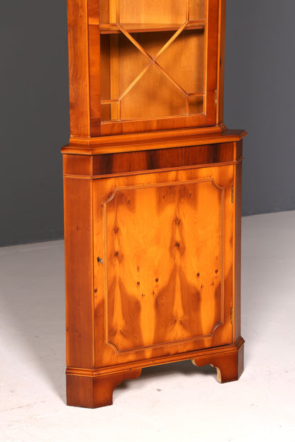 Wunderschöne Englische Eckvitrine Eibe Antik Echt Holz Schrank Eckschrank Glasvitrine Vitrine Vintage