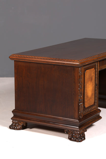 Imposanter Neorenaissance Schreibtisch Herrenzimmer Bürotisch Antik Office Table Echt Holz Vintage