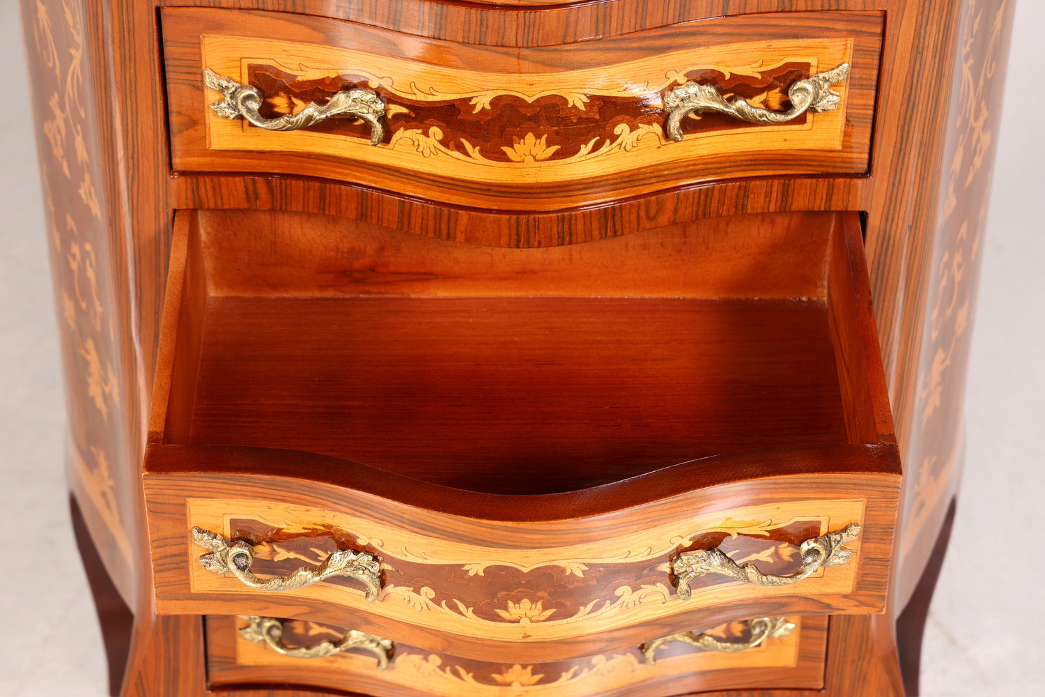 Traumhaftes Barock Stil Louis XV Highboard Vertiko Intarsien Kommode Schubladenkommode