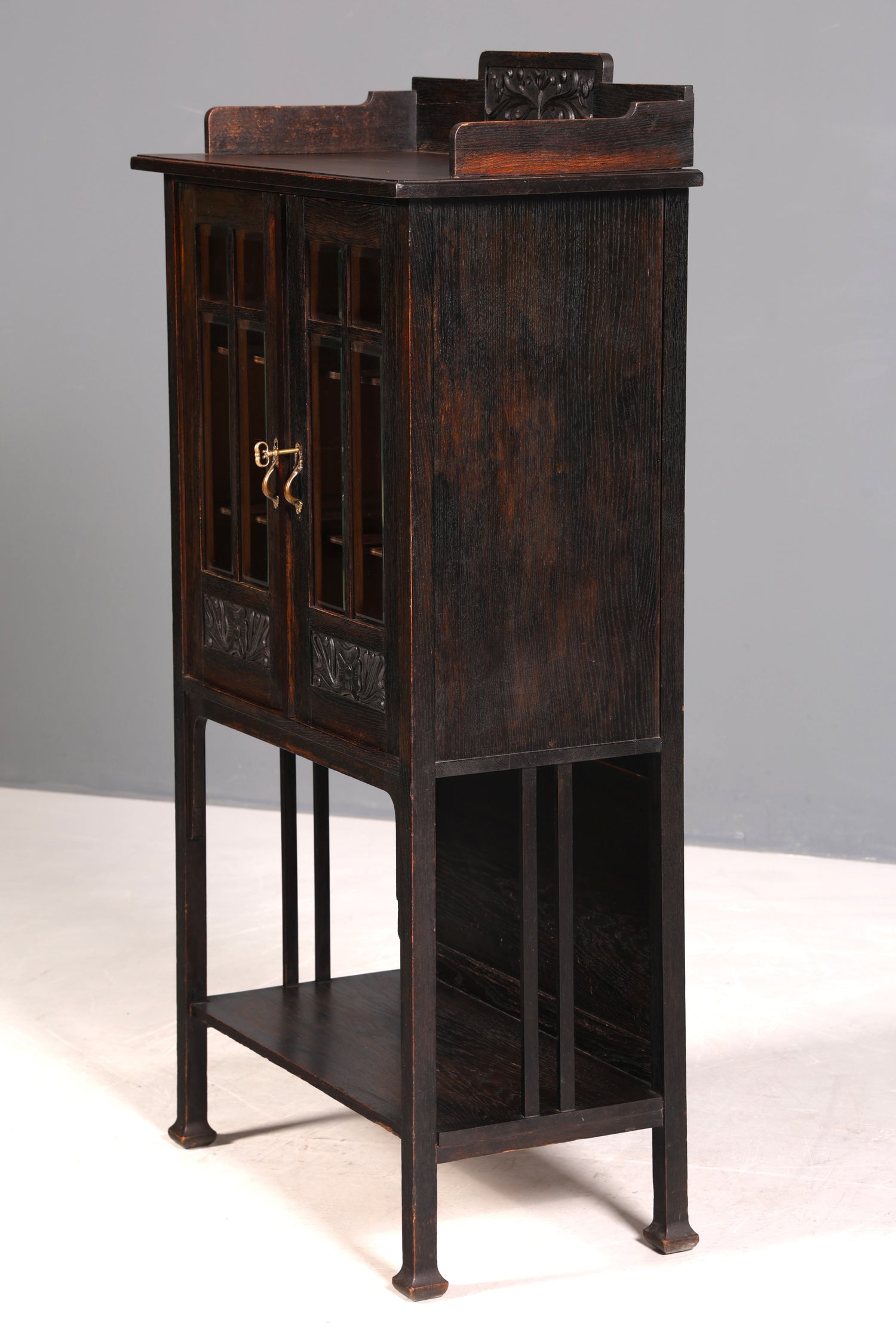 G217 Finish cm Traumhafte Jugendstil Vitrine Antike Holz Bücherschrank Eiche Antik Schrank Geschirrschrank (Kopie)