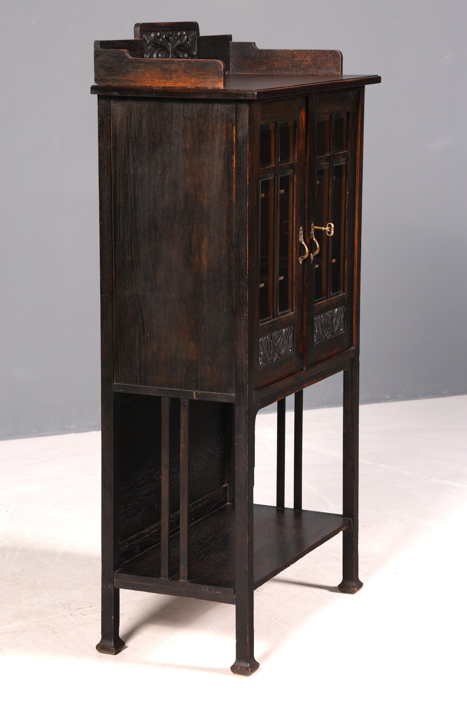 G217 Finish cm Traumhafte Jugendstil Vitrine Antike Holz Bücherschrank Eiche Antik Schrank Geschirrschrank (Kopie)