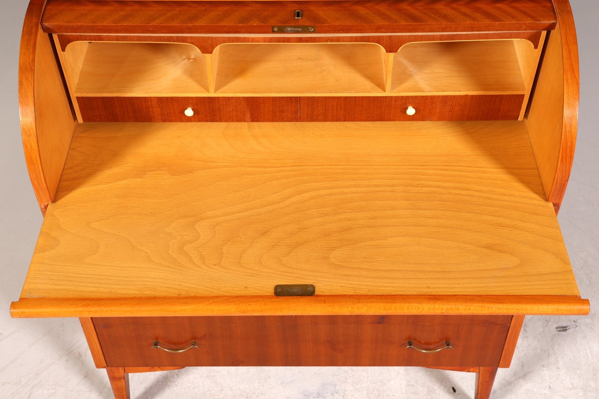 Schlichter Mid Century Rollladen Sekretär echt Holz Büro Schrank Vintage Schreibkommode