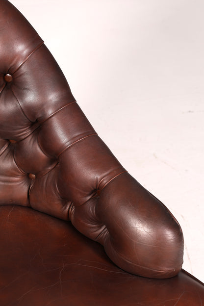 Wunderschöner Chesterfield Ledersessel Braun Echt Leder Englisch Clubsessel Sessel Knopfheftung Sekretär Stuhl Antik Vintage