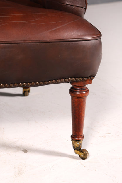 Wunderschöner Chesterfield Ledersessel Braun Echt Leder Englisch Clubsessel Sessel Knopfheftung Sekretär Stuhl Antik Vintage