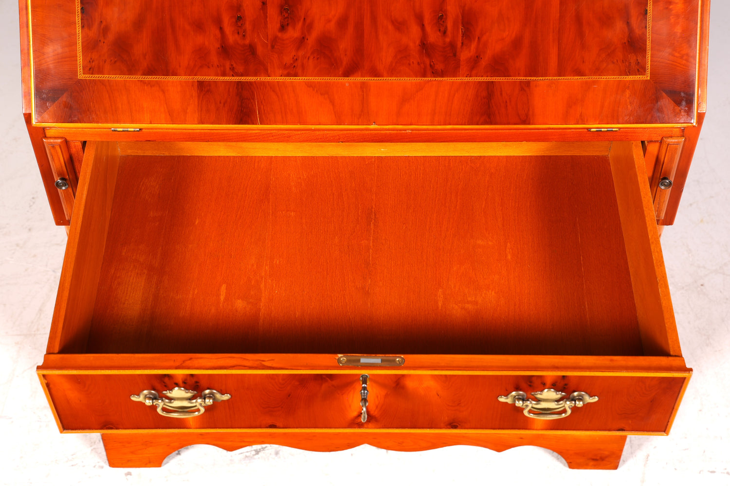 Stilvoller Englischer Sekretär Büro Aufsatzsekretär Eibe Antik Stil echt Lederauflage Vitrinen Schrank UK