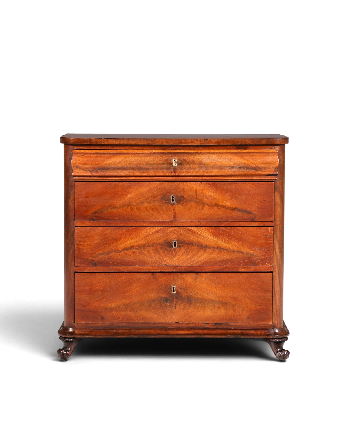 Hauptstadt Möblerei Louis Philippe Kommode aus Nussbaumholz mit markanter Maserung und antiken Beschlägen um 1890