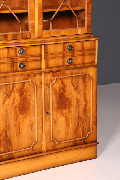 Beeindruckender Englischer Vitrinenschrank Echt Holz Sekretär Bibliothek Bücherschrank Buffet Antik Vintage