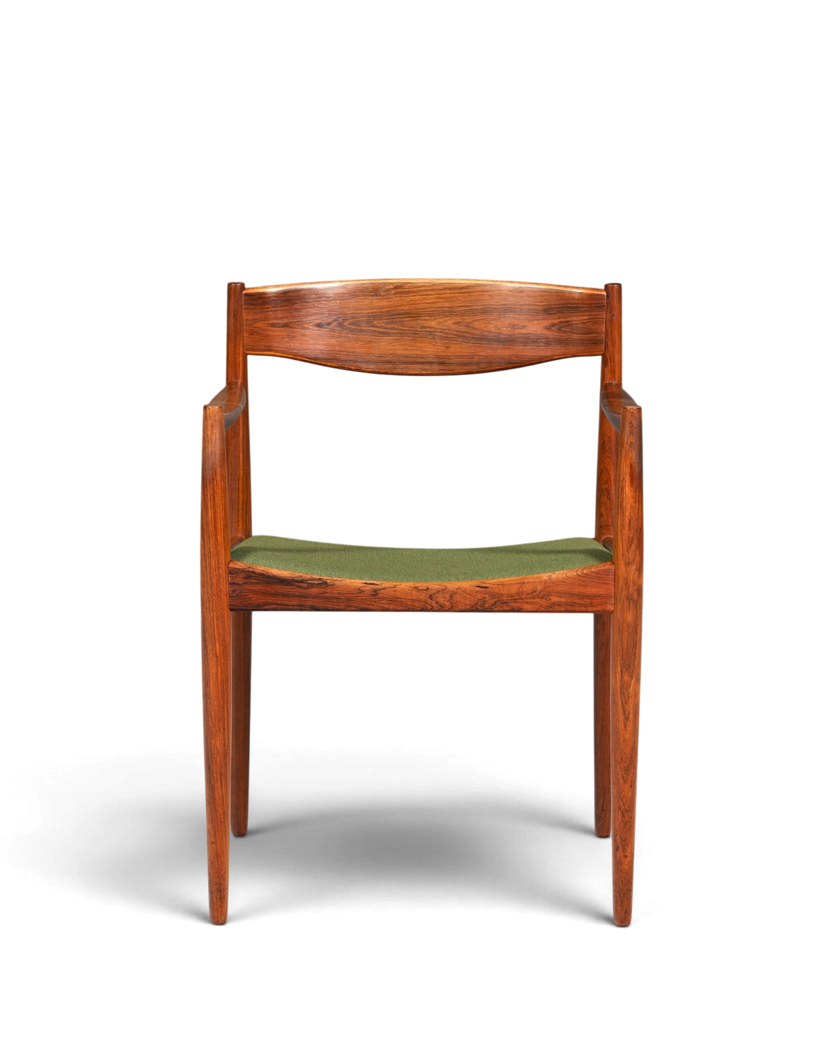 Hauptstadt Möblerei Mid Century Armlehnstuhl von Henry W. Klein für Bramin aus dunklem Holz mit grünem Sitzpolster
