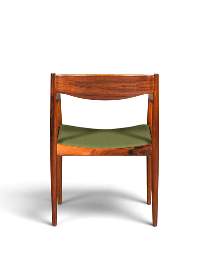Hauptstadt Möblerei Mid Century Stuhl von Henry W. Klein für Bramin aus Holz mit grünem Sitzpolster