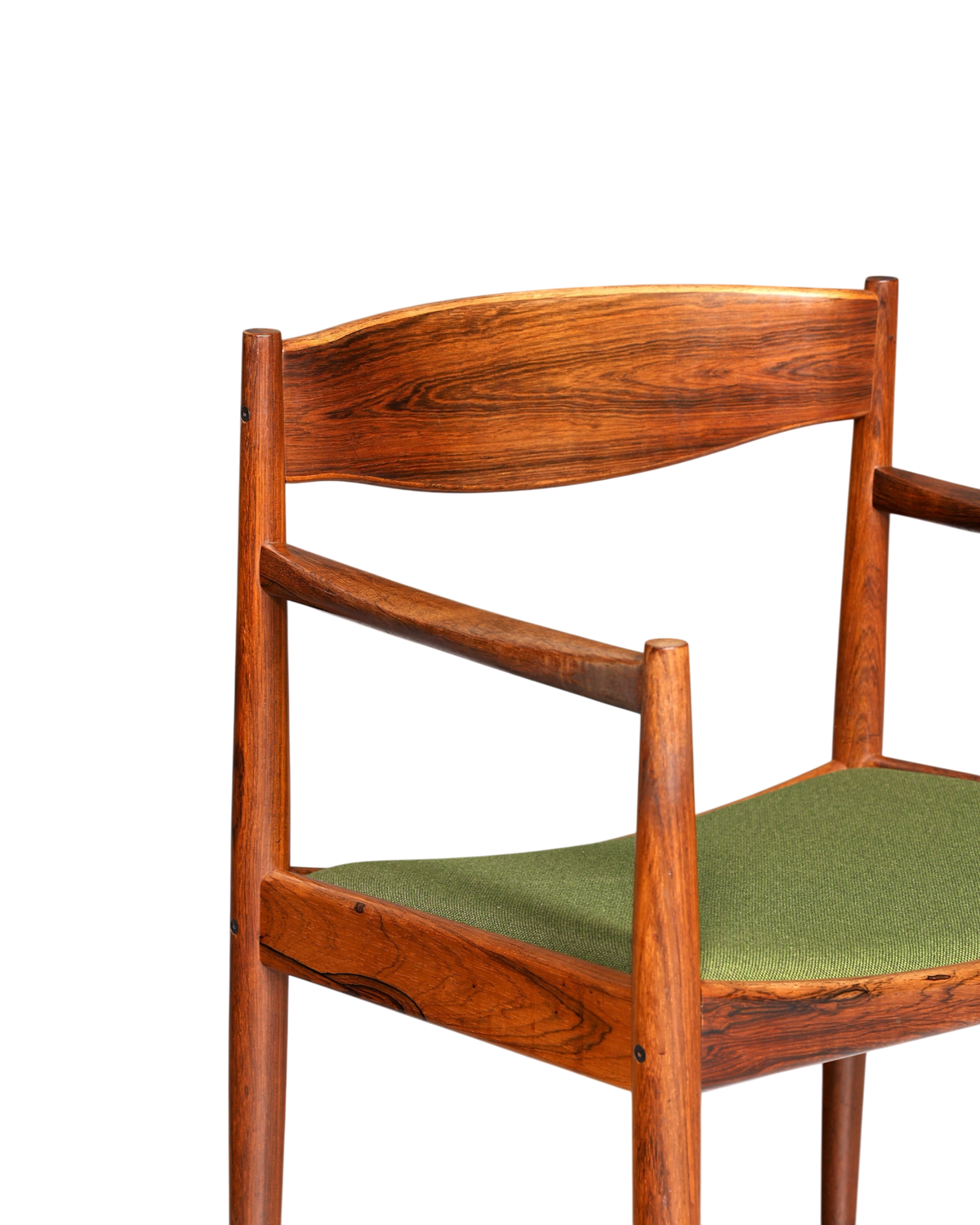 Hauptstadt Möblerei Mid Century Armlehnstuhl von Henry W. Klein für Bramin aus Holz mit grünem Stoffbezug
