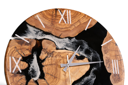 Beeindruckende Handgefertigte XXL Epoxidharz Uhr Olivenbaum Wanduhr Epoxy Analog Uhr