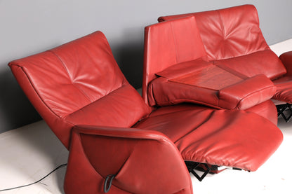 Edles Himolla Ledersofa Trapez 3-Sitzer Echt Leder Rot Relaxsofa Couch Sofa elektrisch verstellbar Vintage