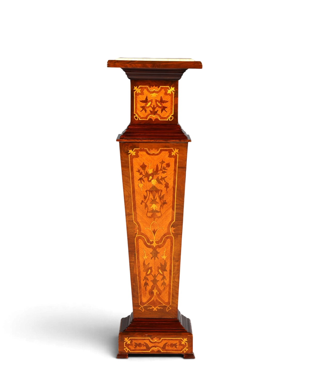 Hauptstadt Möblerei Barock Säule im Louis XV Stil aus Holz mit Marmorplatte und kunstvollen Naturstein-Intarsien