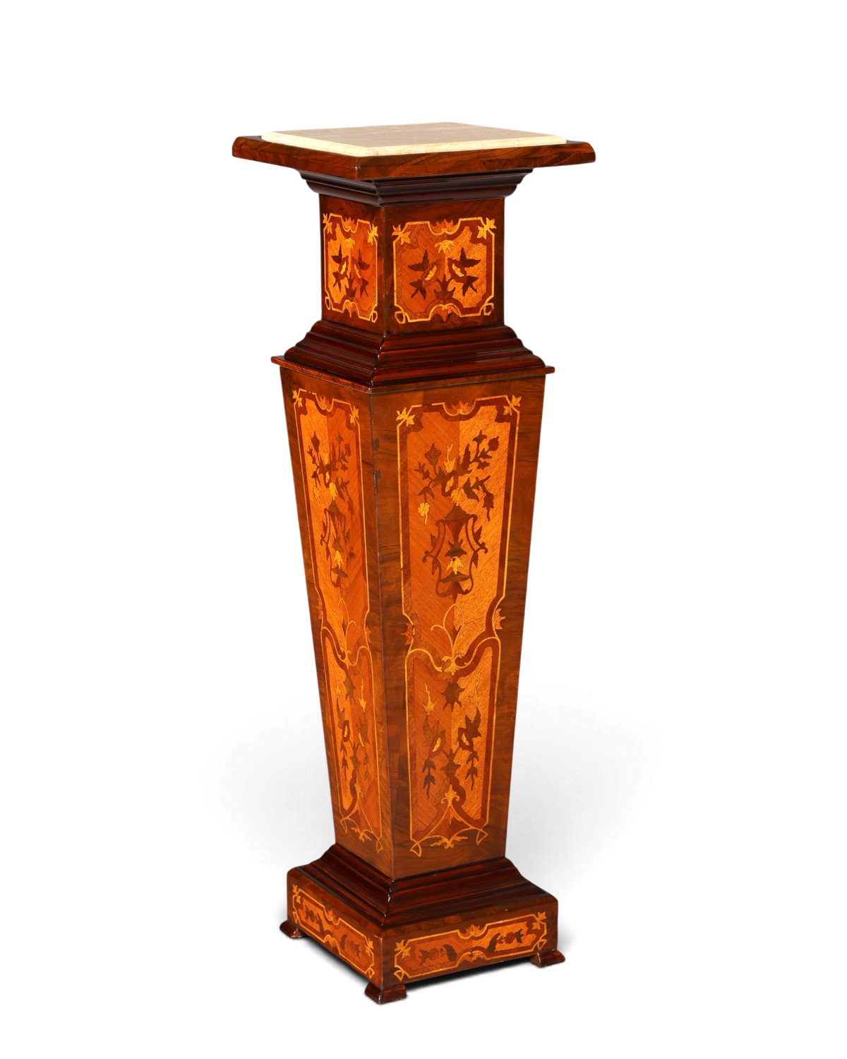 Hauptstadt Möblerei Barock Säule im Louis XV Stil aus Holz mit Marmorplatte und kunstvollen Naturstein-Intarsien