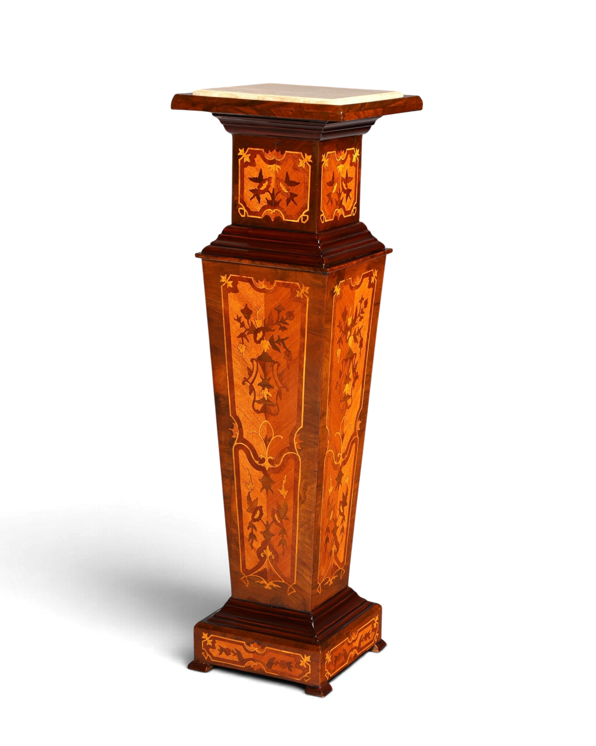 Hauptstadt Möblerei Barock Säule im Louis XV Stil aus Holz mit Marmorplatte und kunstvollen Naturstein-Intarsien
