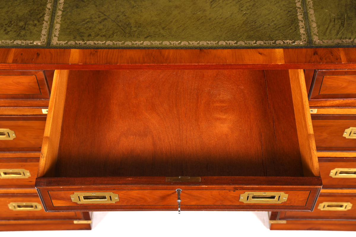Noble Maritime Desk English Military Chest Office Table Genuine Leather Top Office Table