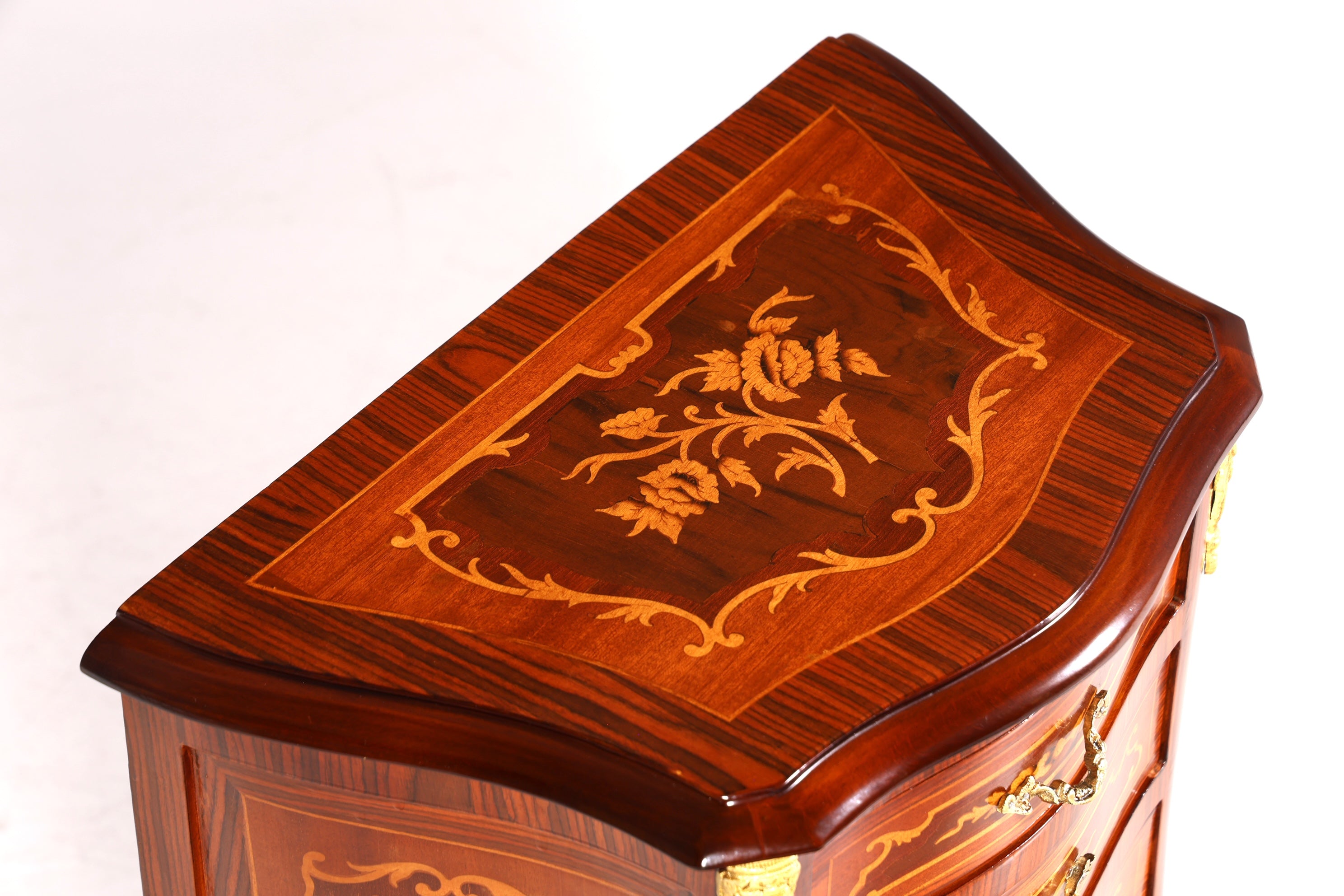 Noble baroque style chest of drawers, antique style side table, brass cabinet