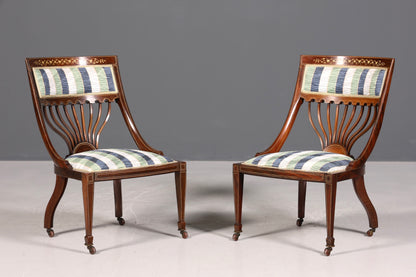 2x Wunderschöne Englische Stühle Edwardian Stuhl Set Antik Küchenstühle Polsterstühle Stuhl Set