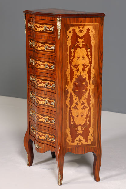Traumhaftes Barock Stil Louis XV Highboard Intarsien Vertiko Kommode Schubladenkommode