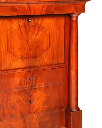 Hauptstadt Möblerei Biedermeier sekreter 1860 antik ahşap büro komodini sütun detaylı ve zengin ahşap damarlı