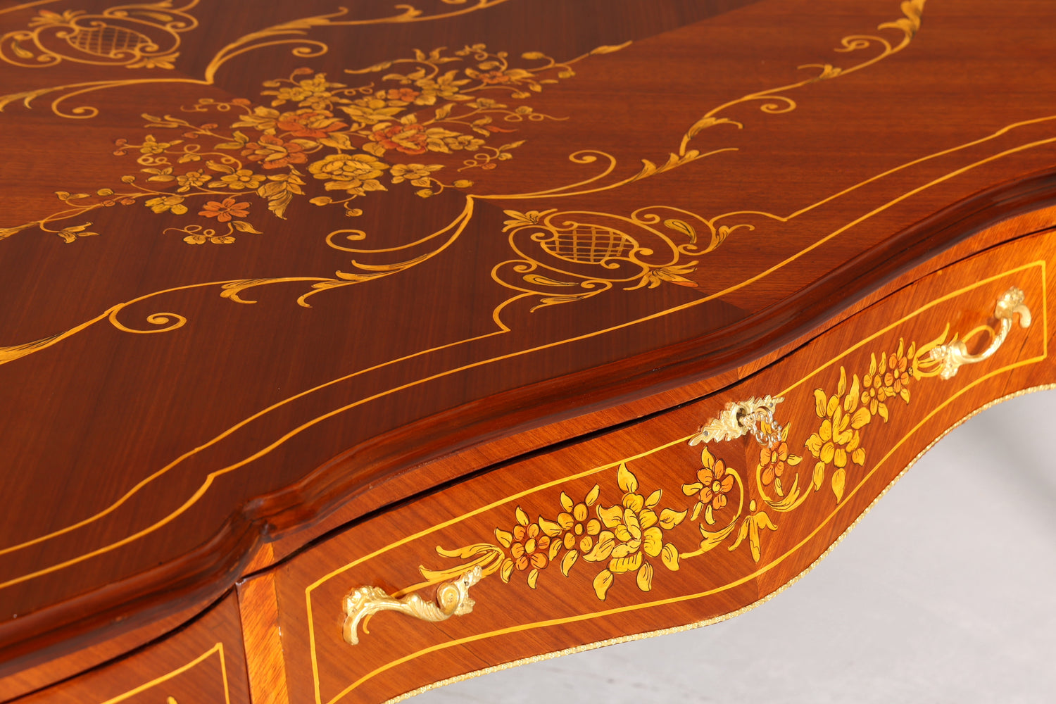 Prächtiger XXL Louis XV Stil Schreibtisch French Desk Antik Intarsien Bürotisch Office Table