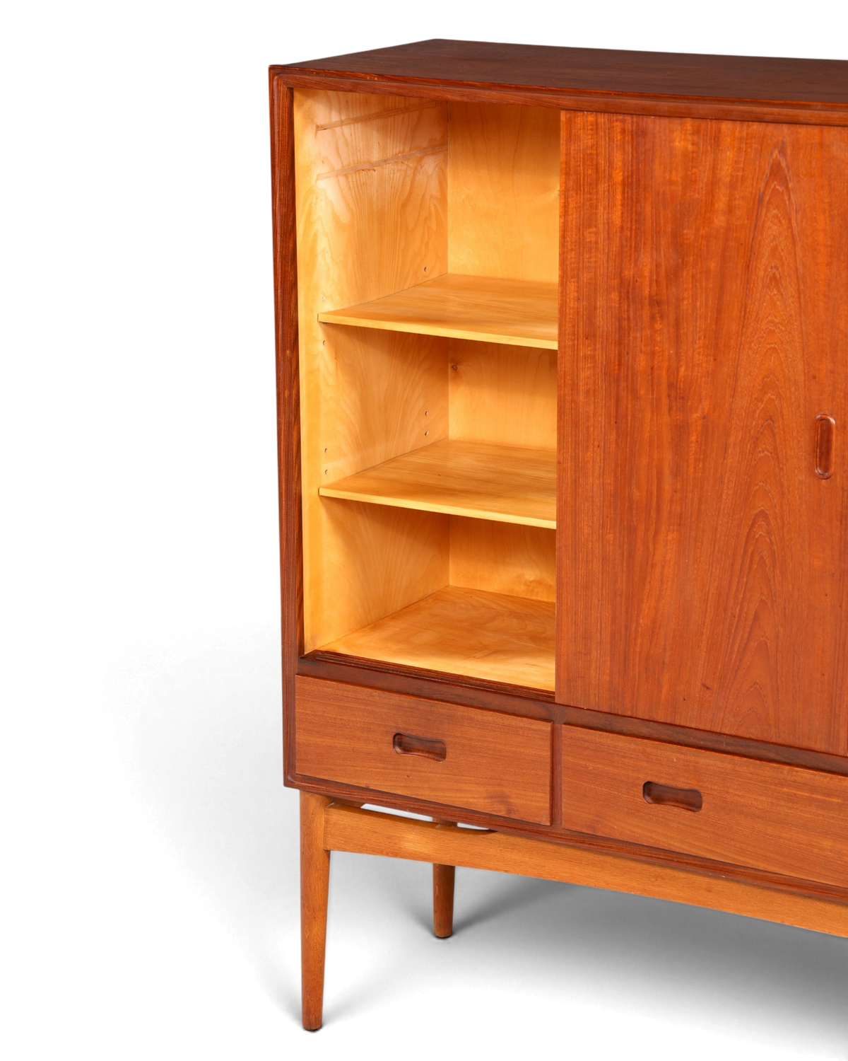 Hauptstadt Möblerei Mid Century Highboard aus Teakholz im Danish Design mit Schiebetüren und Schubladen