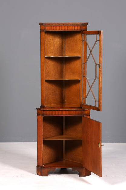 Wunderschöne Englische Eckvitrine Antik 60s echt Holz Schrank Eckschrank Glasvitrine