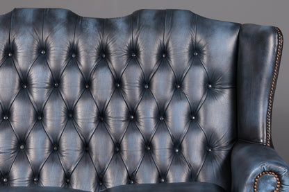 Wunderschönes Original Chesterfield 3-Sitzer Sofa Queen Anne Blau Englische Leder Couch England Polstersofa