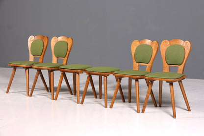 4x Schlichte Landhausstil Stühle mit zwei Hocker Retro Stuhlset Antik Stil Eiche Küchenstühle Bauernstühle Esszimmer Stühle