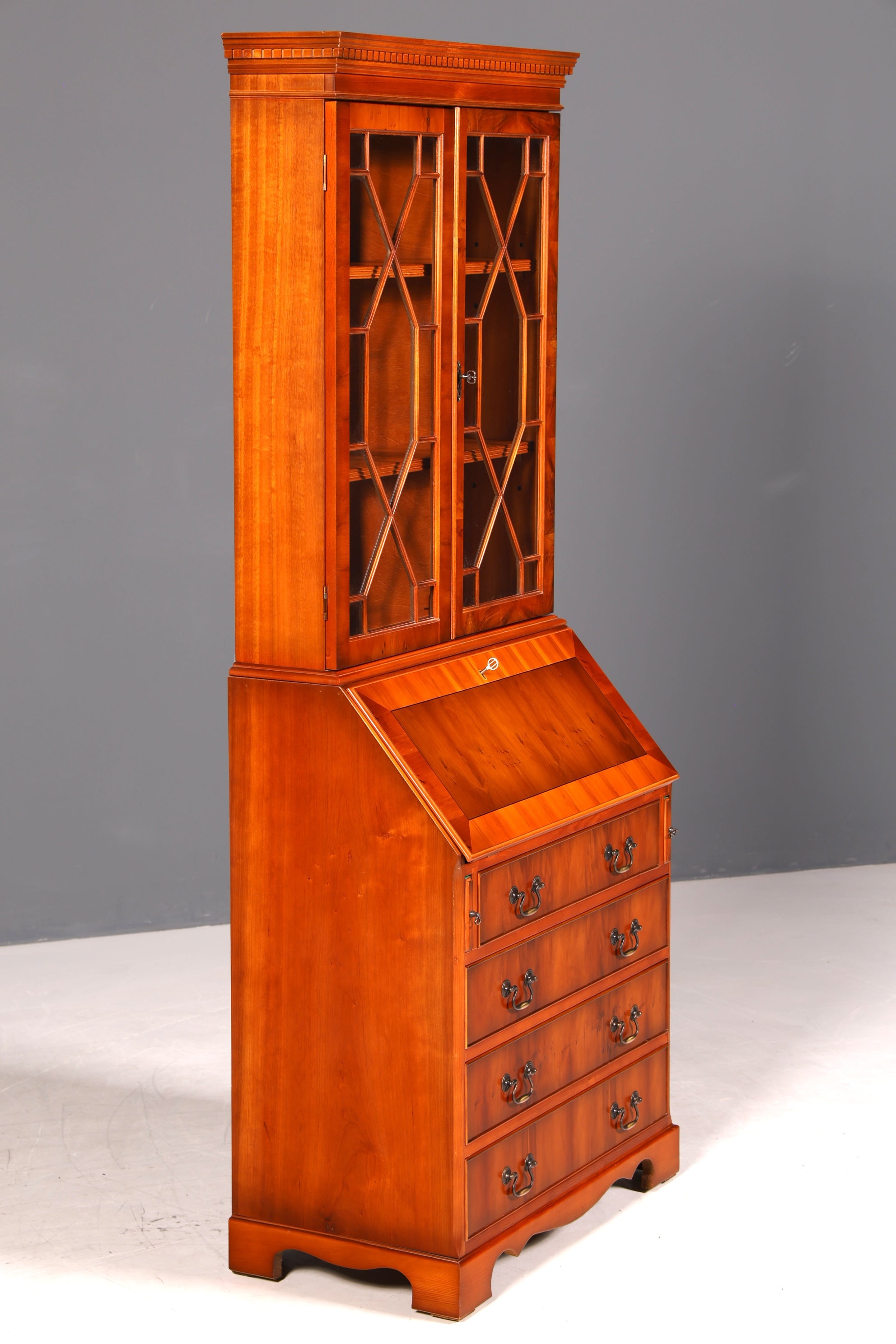 G311 Finish cm Stilvoller Englischer Sekretär Büro Aufsatzsekretär Eibe Antik Stil Vitrinen Schrank UK (Kopie)