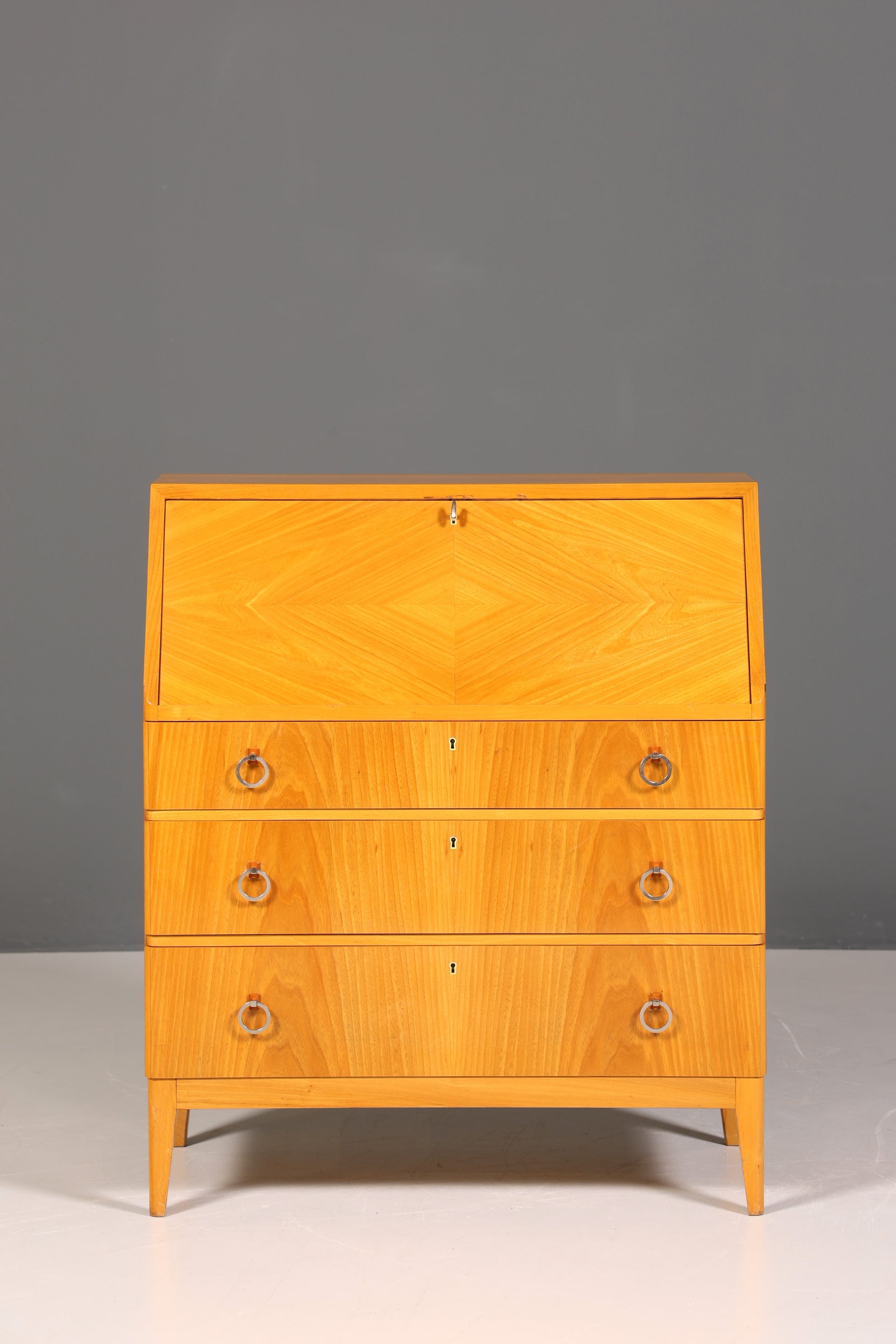 Schlichter Mid Century Sekretär Vintage Schreibmöbel echt Holz Kommode Retro Office Secretary