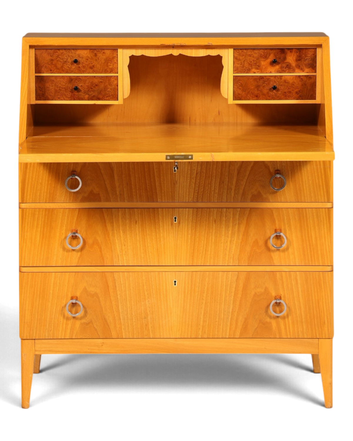 Schlichter Mid Century Sekretär Vintage Schreibmöbel echt Holz Kommode Retro Office Secretary