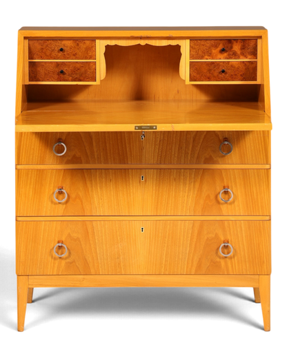 Schlichter Mid Century Sekretär Vintage Schreibmöbel echt Holz Kommode Retro Office Secretary