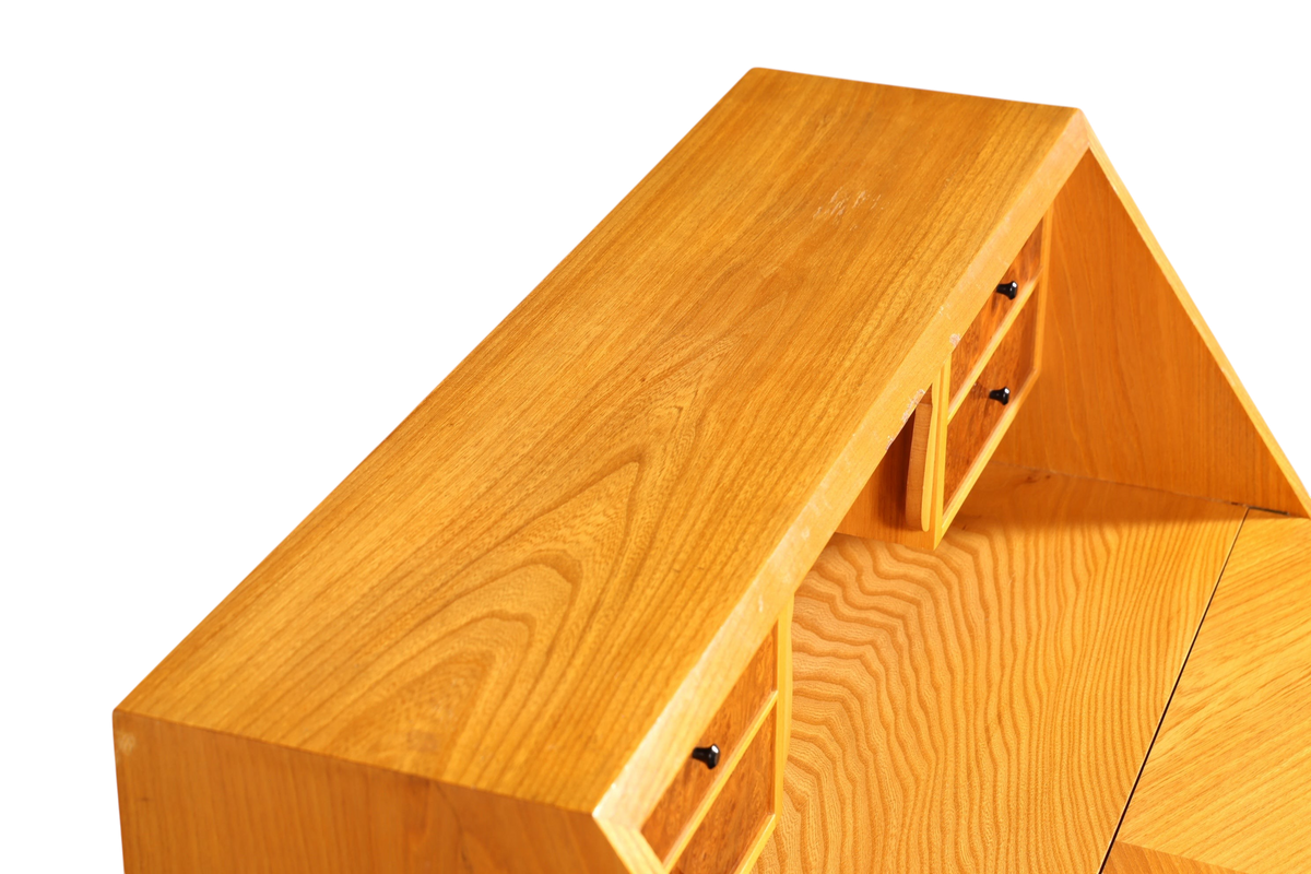 Schlichter Mid Century Sekretär Vintage Schreibmöbel echt Holz Kommode Retro Office Secretary