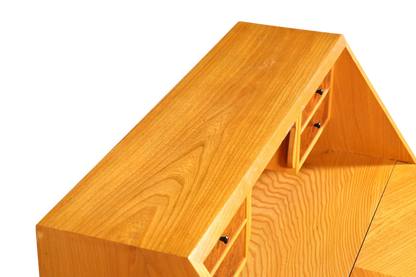 Schlichter Mid Century Sekretär Vintage Schreibmöbel echt Holz Kommode Retro Office Secretary