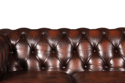 Hauptstadt Möblerei Original Centurion Chesterfield 3-Sitzer Sofa aus braunem Echtleder mit tiefer Knopfheftung