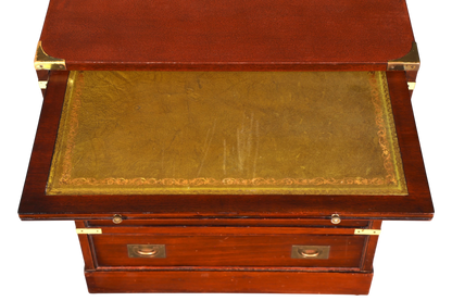 Hauptstadt Möblerei Military Chest Kommode aus massivem Holz mit ausziehbarer Ablage und grünem Lederbezug